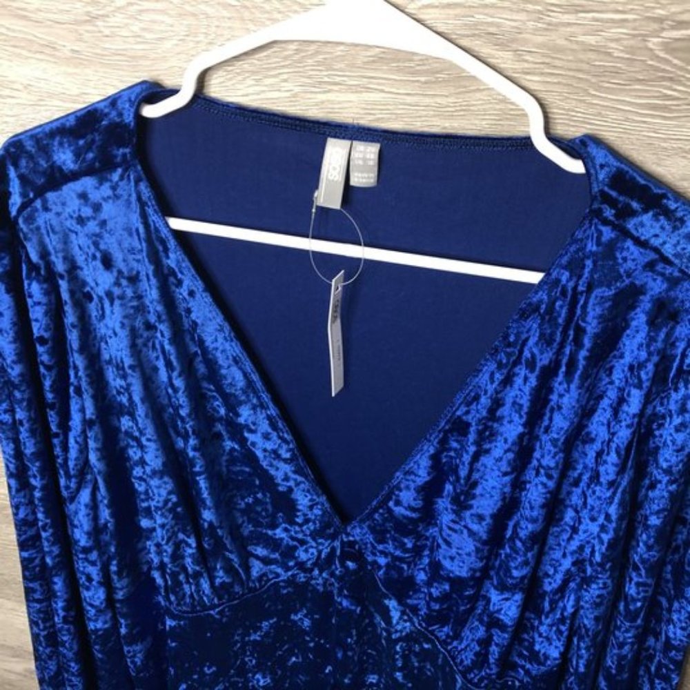 Asos Curve Size 16 Blue Plunge Neck Empire Dress - Picture 2 of 6